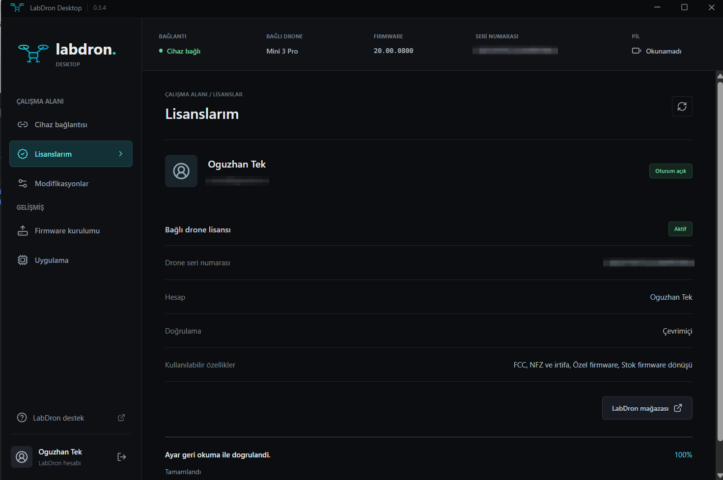 LabDron PC — Lisanslarım